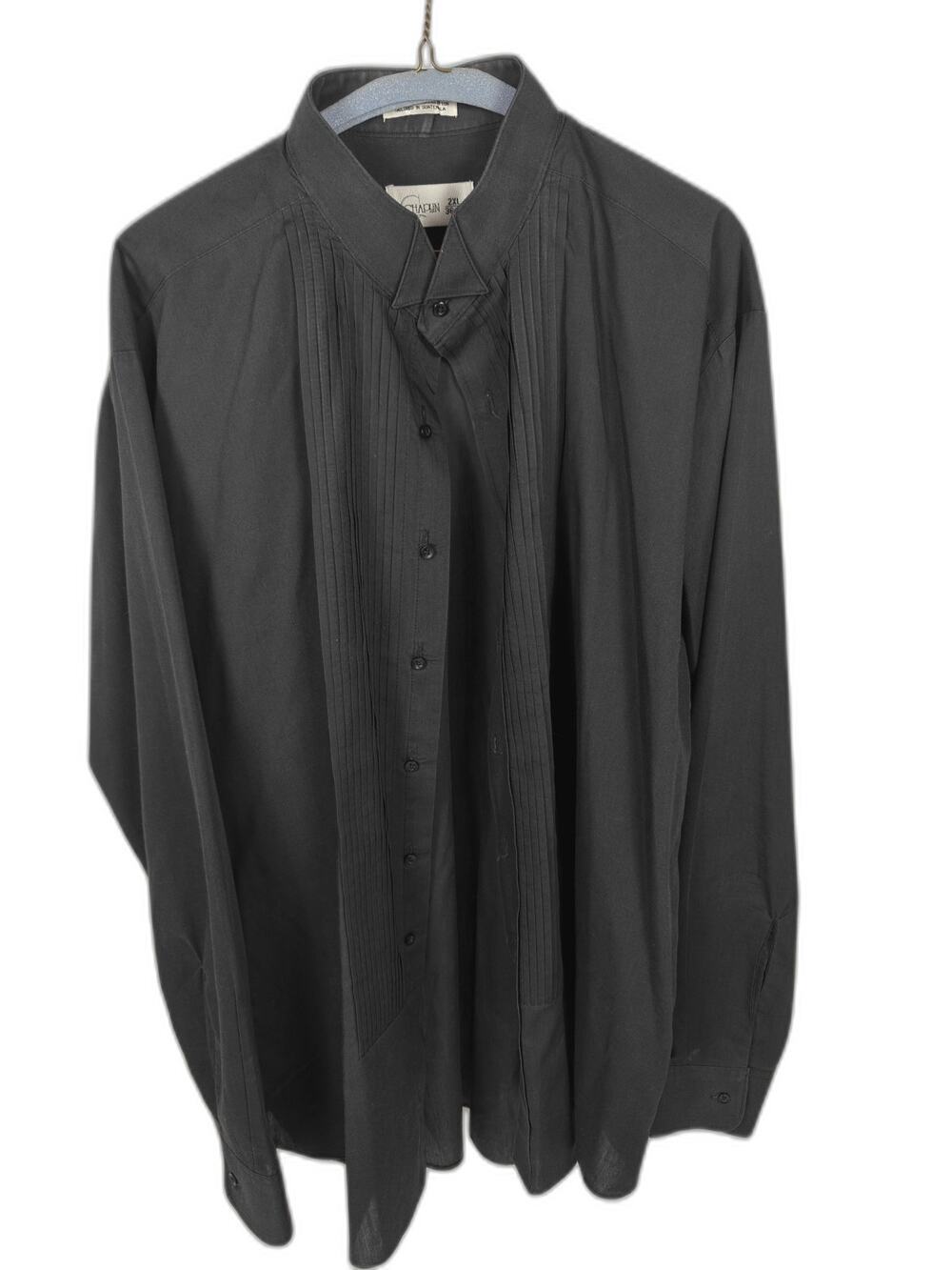 Chaplin Men's 2XL 36-37 Black Pleated Tuxedo Dress Shirt Long Sleeve Formal